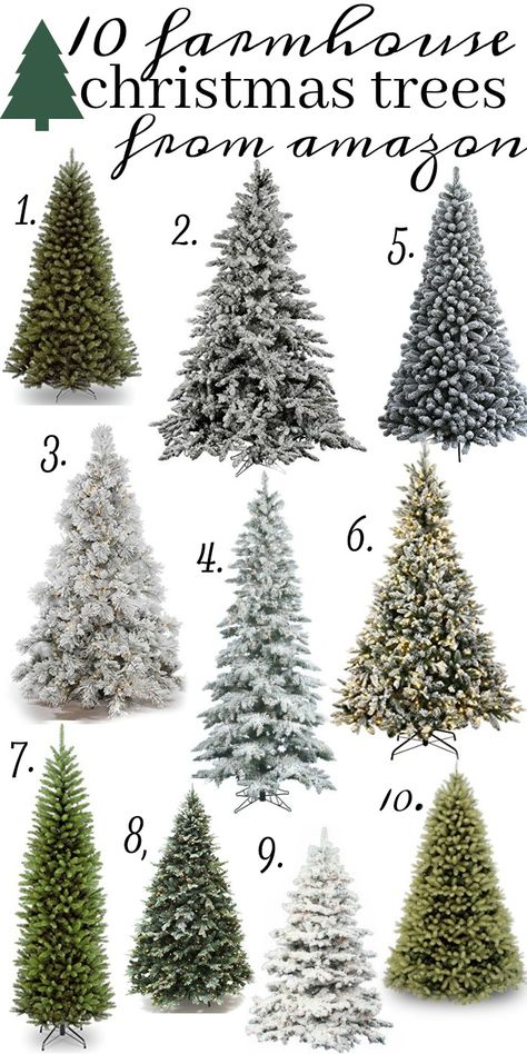 The 10 Best farmhouse style christmas trees all from Amazon! Christmas Tree Guide, Crismas Tree, Amazing Christmas Trees, Types Of Christmas Trees, Slim Christmas Tree, Silver Christmas Decorations, Flocked Christmas Trees Decorated, Plaid Christmas Decor, Farmhouse Style Christmas