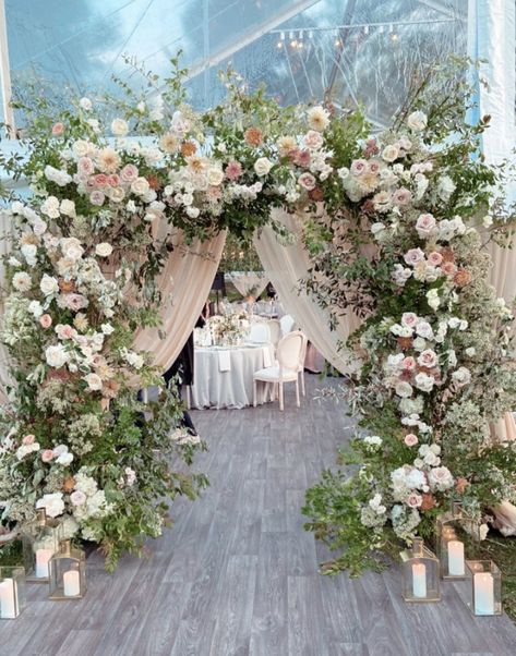 Elegant Wedding Entrance, Wedding Flower Entrance, Debut Entrance Decoration, Arch Entrance Wedding, Reception Entrance Decor Entryway, Arch Wedding Entrance, Wedding Entrance Arch, Wedding Ceremony Aisle Flowers, Pink And Greenery Wedding