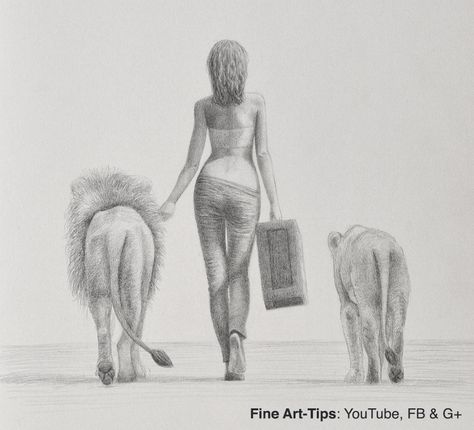 How to Draw a Woman Walking With Lions ... Lion Walking, Walking Poses, Lion Illustration, Woman Walking, Woman Drawing, Girl Sketch, Art Tips, Drawing Techniques, Girl Drawing