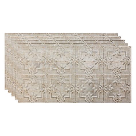 Fasade Regalia 4.03 ft. x 2.03 ft. Glue-Up Vinyl Ceiling Tile in Gray | Wayfair Vinyl Ceiling, Metal Glue, Metal Ceiling Tiles, Tin Ceilings, Faux Tin Ceiling, Faux Tin Ceiling Tiles, Tin Panel, Faux Tin, Tin Tiles