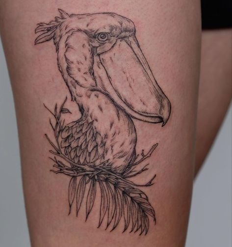 Nature Tattoos, Shoebill Stork Tattoo, Shoebill Tattoo, Stork Tattoo, Pnw Tattoo, Portland Tattoo, Shoebill Stork, Body Modification, Dream Tattoos