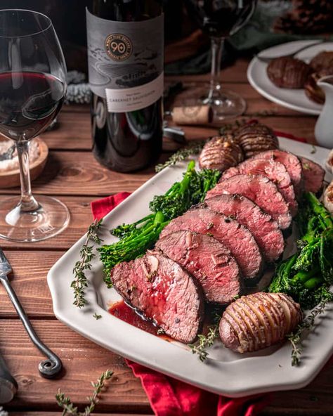 Garlic Thyme Studded Beef Tenderloin Roast with Red Wine Sauce - Cooking With Wine Blog Roast With Red Wine, Dreamy Christmas, Red Wine Reduction, Beef Tenderloin Roast, Filet Mignon Recipes, Wine Blog, Tenderloin Roast, Tenderloin Steak, Red Wine Sauce