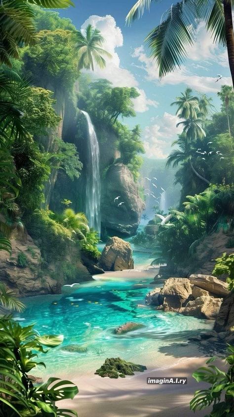 Tropical Paradise Beach, Boat Wallpaper, Beautiful Ocean Pictures, Beautiful Landscape Photography, Landscape Paintings Acrylic, Beautiful Landscape Wallpaper, Beautiful Scenery Nature, Water Painting, Fantastic Art