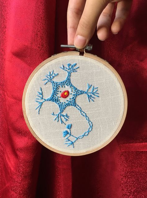 Embroidery Neuro Embroidery, Biology Embroidery Patterns, Science Embroidery Ideas, Neuroscience Embroidery, Science Embroidery Patterns, Brain Embroidery Pattern, Geology Embroidery, Microbiology Embroidery, Bacteria Embroidery