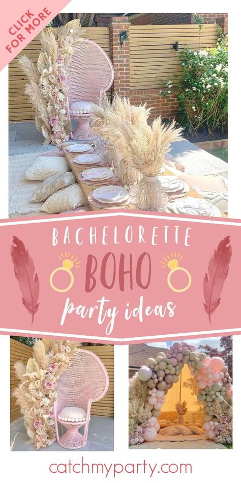 Don't miss this amazing boho picnic bachelorette party! The Table settings are so impressive! See more party ideas and share yours at CatchMyParty.com Boho Chic Bachelorette Party Ideas, Bachelorette Boho Party, Boho Hen Party Decorations, Bachelorette Party Boho Theme, Bachella Party Ideas, Boho Batchloret Party Ideas, Beach Bachelorette Party Ideas Decor, Bachelorette Picnic Ideas, Boho Bachelorette Party Decorations