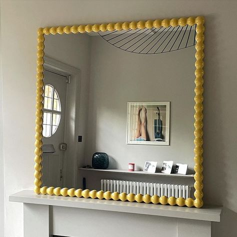 Bobbin Mirror, Alfred Newall, Mirror Makeover, Hudson Homes, Flat Decor, Yellow Theme, Cosy Room, Living Room Design Decor, Diy Mirror