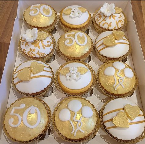 Cupcakes For 50th Birthday For Women, Golden Anniversary Cupcakes, 50th Wedding Anniversary Cupcakes, 50th Anniversary Cupcake Ideas, 50th Cupcakes For Women, Golden Cupcakes, 50th Anniversary Cupcakes, 50th Birthday Cupcakes For Women Ideas, Gold Wedding Anniversary Cake