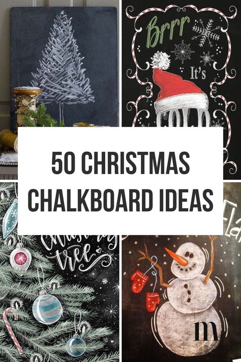 Pinterest image for an article about Christmas chalkboard ideas Blackboard Christmas Art, Countdown To Christmas Chalkboard, Merry And Bright Chalkboard Art, Thanksgiving Black Board Ideas, Chalkboard Designs January, Merry Christmas On Chalkboard, Board Chalk Design, Craft Show Chalkboard Sign, Chalk Markers Ideas Window Art