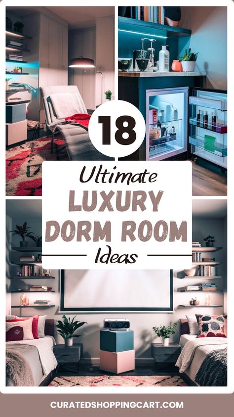 Discover 18 luxurious dorm room ideas to transform your college space into a stylish haven! Make your dorm room cozy, comfortable, and uniquely you with these creative ideas. Luxury dorm decor, chic dorm ideas, dorm room inspiration, dorm design, dorm decor ideas, college dorm room, luxury dorm room aesthetic, luxury dorm room ideas aesthetic, luxury dorm aesthetic, luxury dorm room modern, luxurious dorm rooms, luxurious dorm room ideas, luxurious dorm aesthetic, luxurious college dorm. Fancy Dorm Room Aesthetic, Basic Dorm Room, Dorm Room Modern, Dorm Room Cozy, Dorm Room Ideas Aesthetic, Luxury Dorm, Luxury Dorm Room, Dorm Room Aesthetic, Chic Dorm