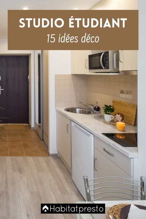 Studio étudiant : 15 idées déco pour votre intérieur #studio #etudiant #etude #adolescent #jeune #chambre #appartement #rentree #interieur #decoration #deco #tendances #inspirations #conseils Kitchenette Studio, Salon Decor Studio, Studio Deco, Decoration Studio, Studio Decoration, Deco Studio, Studio Decor, Exterior Design, Country House