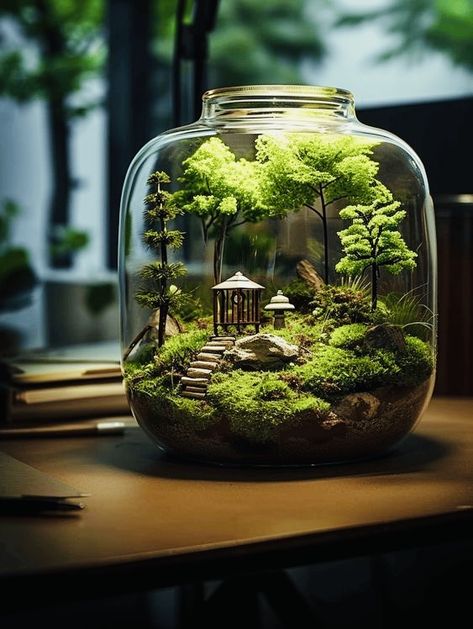 Moss Terrarium Ideas, Zen Terrarium, Terrarium Scene, Fairy Terrarium, Diy Succulent Terrarium, Fish Tank Terrarium, Small Terrarium, Pocket Garden, Mini Zen Garden