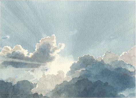 Cloud Watercolor Paintings, Japanese Watercolor Paintings, Watercolour Sky, Cloud Watercolor, Clouds Watercolor, Circle Canvas, Watercolor Clouds, Japanese Watercolor, Watercolor Sky