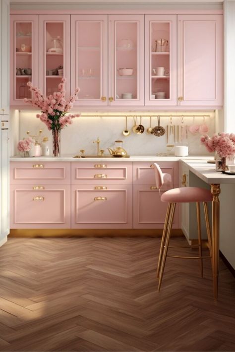 pink and white kitchen Bathroom Ideas Timeless, Timeless Bathroom Tile, Pink Kitchen Cabinets, Pink House Interior, Pink Kitchen Designs, Girly Kitchen, Retro Pink Kitchens, Pink Kitchens, Timeless Bathroom Design