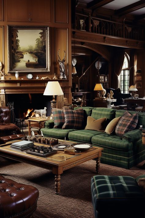 Ralph Lauren Cottage Style, Old Home Decor Interior Design, Craftsman Style Living Room Ideas, Vintage English Living Room, English Country Style Home, Old Vintage Living Room, Old Money Farmhouse, Old Money Furniture, English Colonial Style Interiors