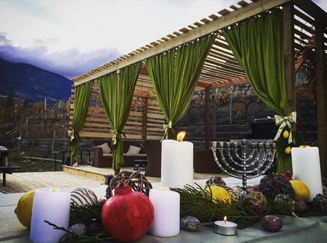 Elegant patio sukkah in the mountains for Sukkot | Land of Honey Sukkot Ideas, Sukkot Activities, Sukkah Decorations, Sukkot Decorations, Sukkot Recipes, Low Dining Table, Biblical Feasts, Jewish Feasts, Feasts Of The Lord