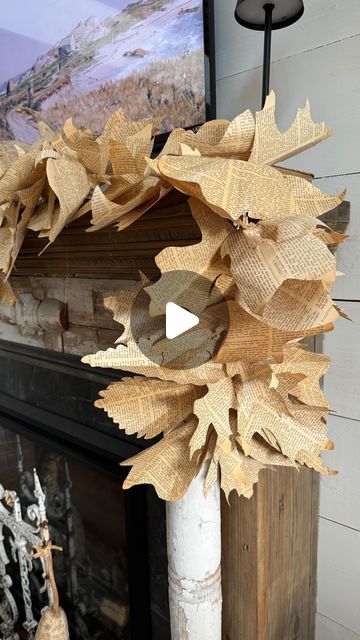 Rachel Harper - Decorating / DIY on Instagram: "Check out this easy old book page fall garland 🍁. . Comment “LEAF” and I’ll send you a link to the tutorial!  . #leafgarland #diyoldbooks #thepondsfarmhouse #diyleafgarland" Diy Thanksgiving Garland Ideas, Paper Leaf Garland Diy, Fall Garlands Diy, Fall Garland Diy, Diy Leaf Garland, Diy Fall Garland, Diy Old Books, Fall Garlands, Thanksgiving Garland