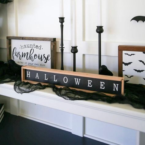 ABOUT THIS WOOD SIGN:
• Made to order
• approx. 3" x 19"
• Hand painted (NO DECALS)
• Choice of white w/ black text or black w/ white text
• Framed in cedar lathe
• Back is blank and stamped with logo Halloween And Fall Decor, Entry Table Halloween Decor, Minimal Halloween Decor, Classic Halloween Decor, Halloween Shelf Decor, Halloween Farmhouse Decor, Minimalist Halloween Decor, Home Halloween Decor, Farmhouse Halloween Decor