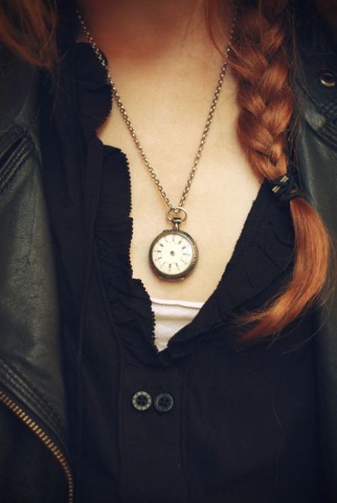 Got the time! Danielle Victoria, Clock Necklace, Pocket Watch Necklace, Watch Necklace, Redheads, Pocket Watch, Red Hair, Style Me, A Woman