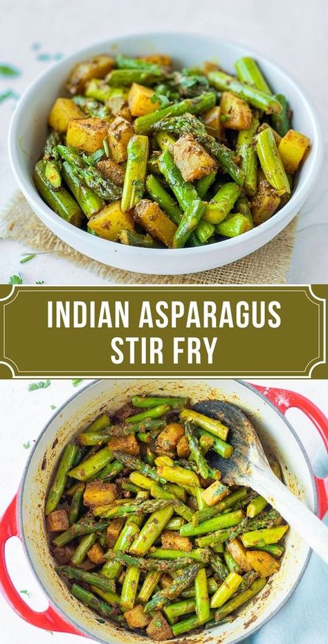 Indian Asparagus Recipes, Easy Indian Food Recipes, Asparagus And Potatoes, Asparagus Stir Fry, Weekly Recipes, Aloo Recipes, Easy Indian Recipes, How To Cook Asparagus, Side Dish Recipes Easy