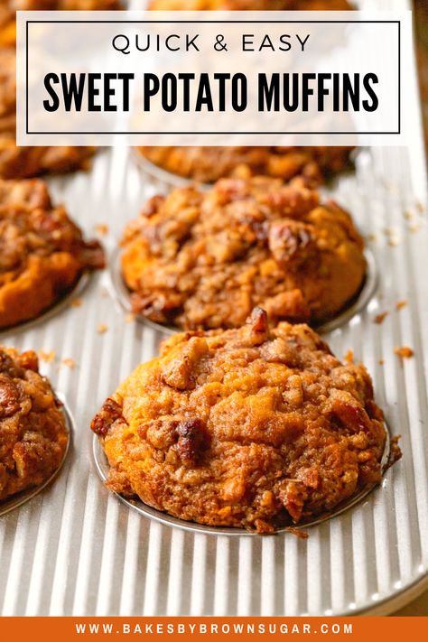 Yams Breakfast Recipe, Small Batch Sweet Potato Muffins, Sweet Potato Pumpkin Muffins, Sweet Potato Pie Muffins, Canned Sweet Potato Puree Recipes, Sweet Potato Muffins Recipes, Sweet Potato Puree Recipes, Sweet Potato Muffins Healthy, Sweet Potato Recipes Breakfast