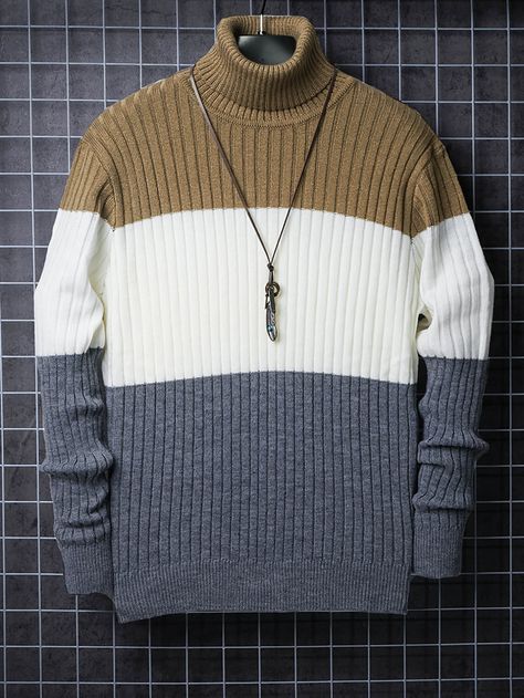 Multicolor Casual  Long Sleeve Acrylic Colorblock Pullovers  Slight Stretch Fall/Winter Men Knitwear Mens Fall Sweaters, Layering Sweatshirts, Mens Striped Sweater, Men Knitwear, Half Sweater, Mens Knit Sweater, Men's Shirts And Tops, Mens Fashion Sweaters, Men Fashion Casual Shirts