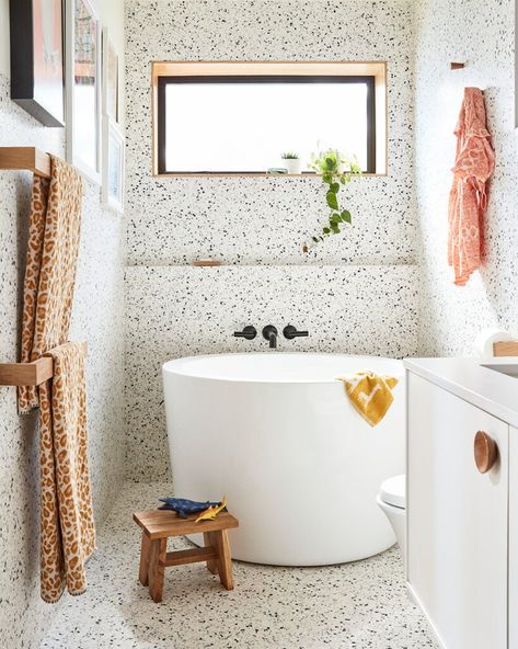 A Former Londoner Leans Into Sunny Hues and Piles on the Terrazzo at Her California Home Small Soaking Tub, Tiburon California, Japanese Soaking Tubs, Renovation Inspiration, Deep Soaking Tub, California Closets, Acrylic Tub, Spa Like Bathroom, Aesthetic Bathroom