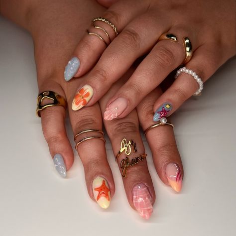 under the sea🧜‍♀️🐚🌊 peep the mermaid shirt to match Under The Sea Nails, Sea Nails, Mermaid Shirt, Elegant Nails, Fire Nails, Under The Sea, Nail Inspo, The Sea, Mermaid