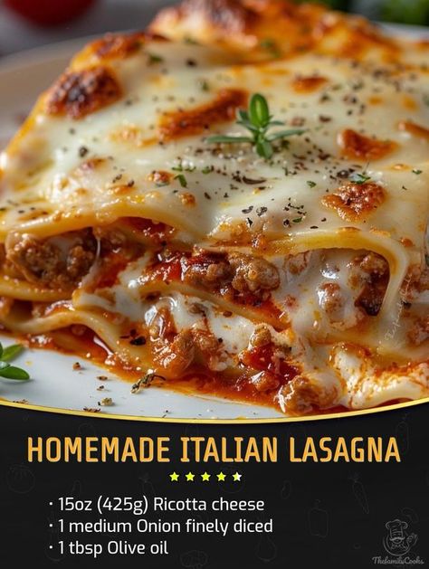 Kylie Recipes | HOMEMADE ITALIAN LASAGNA RECIPE | Facebook Lasaniya Recipe, Italian Lasagna Recipe, Authentic Italian Lasagna, Italian Lasagna, Lasagna Recipes, Lasagna Rollups, Recipes Authentic, Italian Pasta Recipes, Pasta Dinners