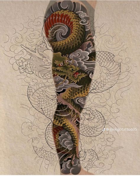 Dragon Tattoo Leg, Traditional Japanese Dragon, Traditional Japanese Tattoo Flash, Japanese Tattoo Words, Dragon Tattoo Drawing, Asian Dragon Tattoo, Hero Tattoo, Traditional Japanese Tattoo Designs, Buddha Tattoo Design