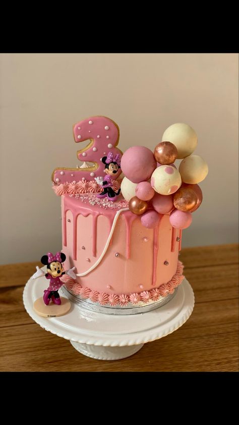 Birthday cake for a 3 year old girl 3rd Birthday Cakes For Girls, Happy Bday Cake, Birthday Cake Girl, Mini Birthday Cake, Minnie Mouse Birthday Cake, Girls First Birthday Cake, Mouse Birthday Cake, Ladybug Cake