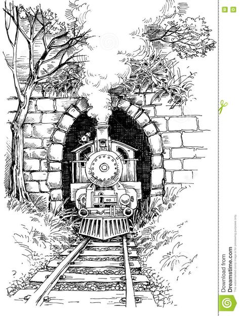 Train Drawing, Landscape Pencil Drawings, Pen Art Work, Pen Art Drawings, Train Art, 흑백 그림, Art Drawings Sketches Pencil, Architecture Drawing Art, Steam Train