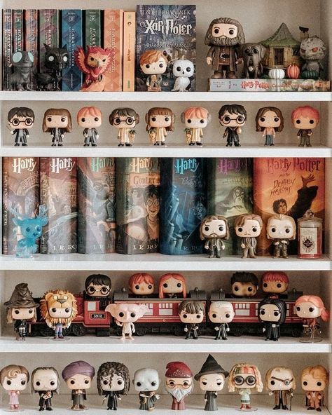 Harry Potter Collection Display, Funko Pop Display Ideas, Harry Potter Display, Disney Funko Pop, Star Wars Funko Pop, Harry Potter Fanları, Marvel Funko Pop, Harry Potter Bedroom Decor, Best Funko Pop