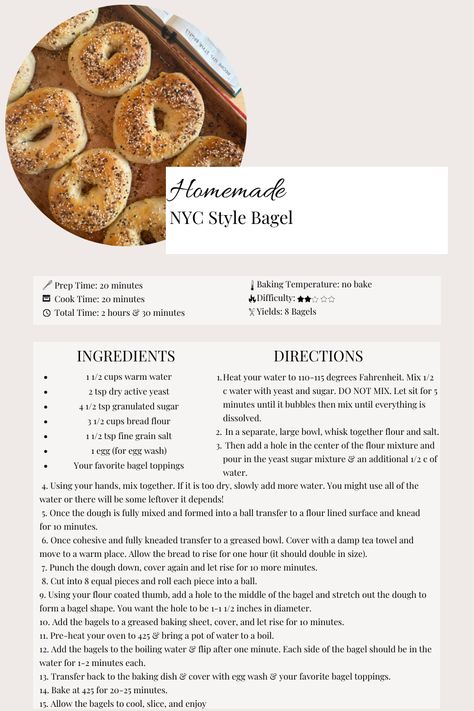 Homemade NYC-Style Bagels American Bagel Recipe, Ny Bagels Recipe Homemade, Homemade New York Bagels, Nyc Bagels Recipe, Ny Style Bagels Recipe, Brueggers Bagels Recipe, Homemade Everything Bagels, Fluffy Bagel Recipe, Ny Style Bagels