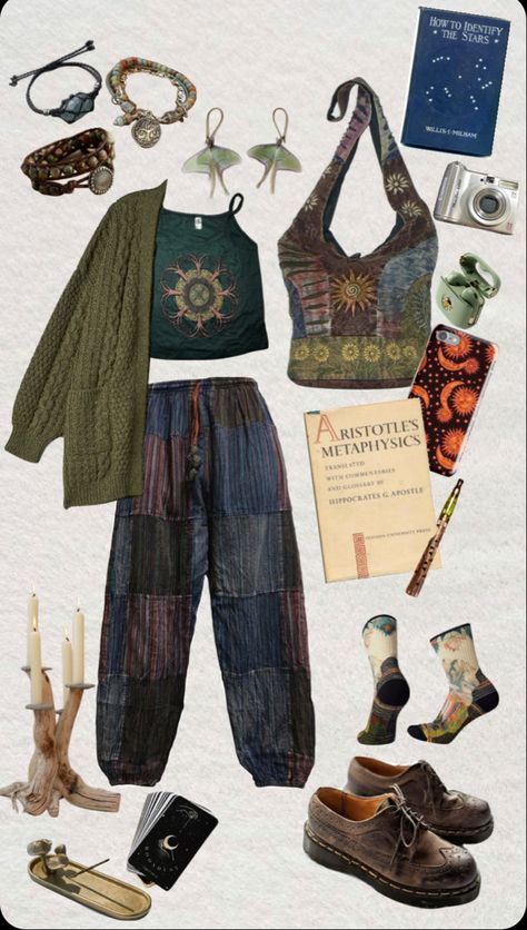 Hippie Outfit Inspiration, Alt Hippie Outfit, Autumn Hippie Outfits, Easy Hippie Outfits, Hippe Outfit Aesthetic, Warm Hippie Outfits, Comfy Hippie Outfit, Modest Hippie Outfits, Boho Earthy Outfits