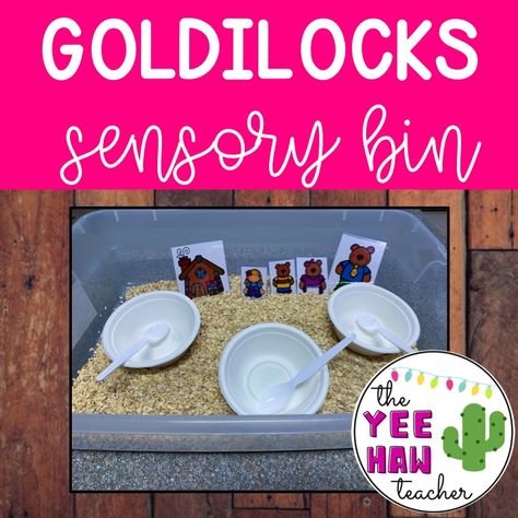 Goldilocks Sensory Bin “Recipe” -shallow tub -oat flakes -bowls & spoons -laminated character cards Goldilocks Sensory Bin, Goldilocks Tuff Tray, Fairy Tales Sensory Bin, Goldilocks Approach Diet, Goldy Locks And The Three Bears Activity, Character Cards, Sensory Bin, Sensory Bins, Dog Bowls