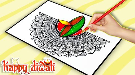 Diya Mandala Art, Diwali Special Drawing, Diwali Drawing, Diwali Special, Festival Of Lights, Zen Art, Drawing Easy, Happy Diwali, Festival Lights