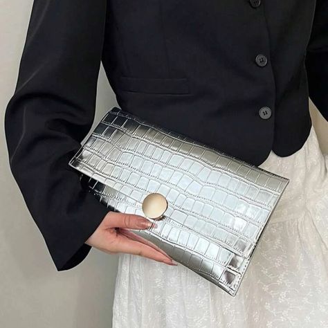 Crocodile Embossed Envelope Bag #newzealand #newcollection #newzealandfinds Leather Clutch Bag, Crocodile Pattern, Envelope Bag, Leather Clutch Bags, Style Minimalist, Bird In Bag, Bag For Women, Chain Bags, Leather Clutch