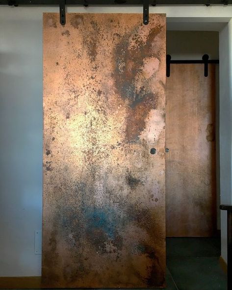 Copper Interior Design, Metal Barn Door, Industrial Barn Door, Copper Interior, Rustic Barn Door, Industrial House, Barn House, 2023 2024, Door Design