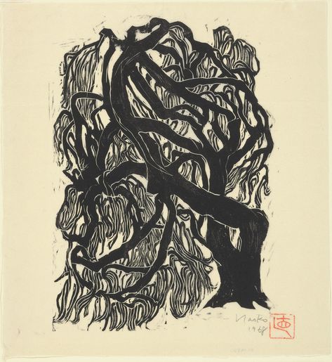 Matsubara Naoko, 1968 Art Fair Booth, Woodblock Printmaking, Carnegie Museum Of Art, Moody Art, Lino Art, Linocut Art, Relief Print, Black White Art, Landscape Drawings