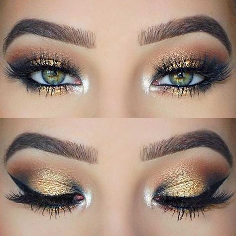 Best Ideas For Makeup Tutorials : Black and Gold Eye Makeu… | Flickr Rock Makeup, Make Up Designs, Ball Makeup, Pretty Eye Makeup, Makeup Looks For Green Eyes, Makeup Sephora, Gold Eye Makeup, Artist Makeup, Beautiful Eye Makeup