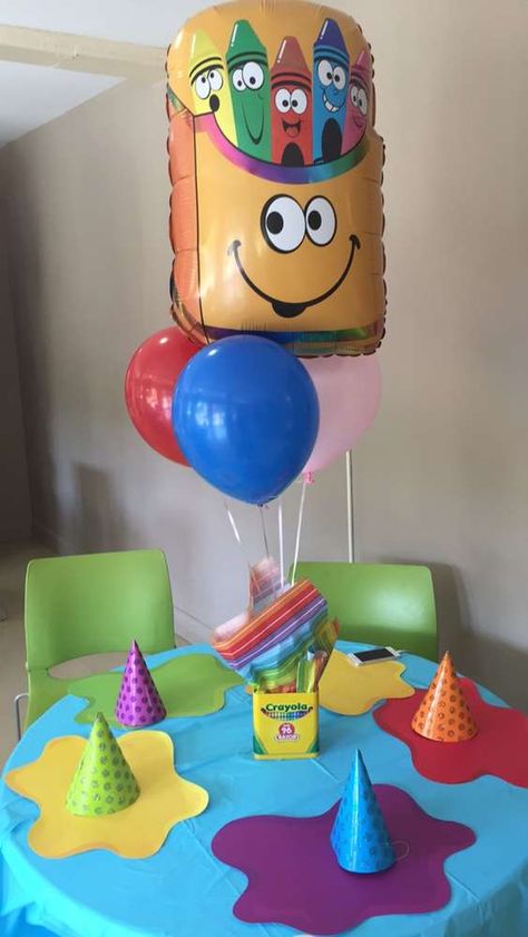 Krys's crayola birthday party! | CatchMyParty.com Crayons Party Ideas, Crayons Birthday Party Ideas, Crayon Theme Party, Crayon Party Ideas, Crayola Graduation Theme, Crayola Party Ideas, Crayola Themed Birthday Party, Crayon Birthday Party Ideas, Color Crew Birthday Party Ideas