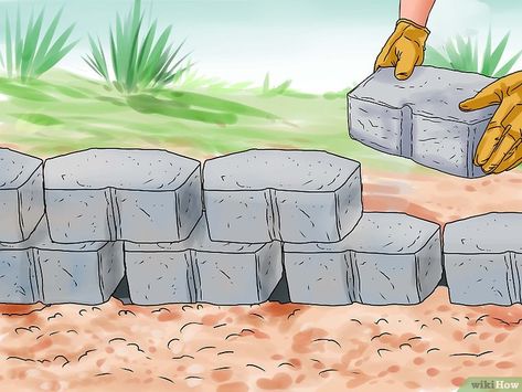 How to Build a Dry Stack Retaining Rock Wall: 9 Steps Patio Retaining Wall Ideas, Cheap Retaining Wall, Wall With Pictures, Retaining Wall Bricks, Retaining Blocks, Small Retaining Wall, Retaining Wall Steps, Diy Retaining Wall, Landscaping Blocks