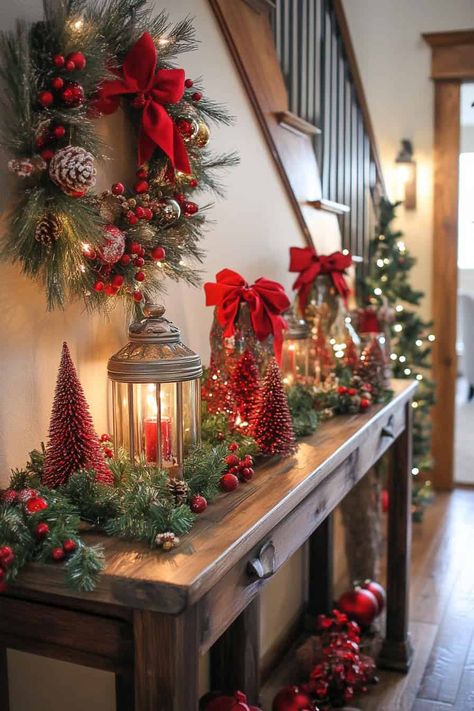 24 Stunning Christmas Entryway Ideas Themed Christmas Decorating Ideas, Dinning Room Christmas Decorations Ideas, Interior Design Christmas Decor, Christmas Decoration Styles, Hallmark Decorating Ideas, Red Christmas Decor Ideas For Living Room, Christmas Decor For Doors Inside, Christmas Decor For Railings Banisters, Door Wreaths Diy Christmas