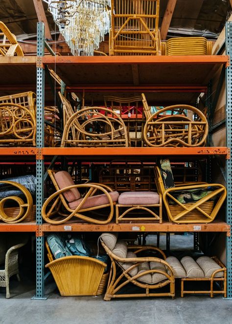 L.A.'s Last Rattan Dealer | Architectural Digest Tiki Balcony, Bamboo Couch, Hawaiian Furniture, Bamboo Furniture Vintage, Tiki Ideas, Workstation Setup, Rattan Couch, Vintage Rattan Furniture, Rattan Furniture Living Room