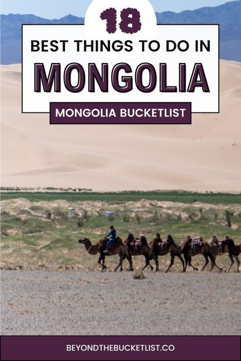 These are the best things you could possibly do within Mongolia. Think of it like a Mongolia bucketlist. But what sets this list apart is all the tips on how to make these experiences a reality. | Where to go in Mongolia | things to do in Mongolia | Best sights in Mongolia | Mongolia Itinerary | Best of Mongolia Mongolia Itinerary, Mongolia Travel, Altai Mountains, Gobi Desert, List Challenges, Travel Destinations Bucket Lists, Budget Travel Tips, Wild Nature, Self Driving