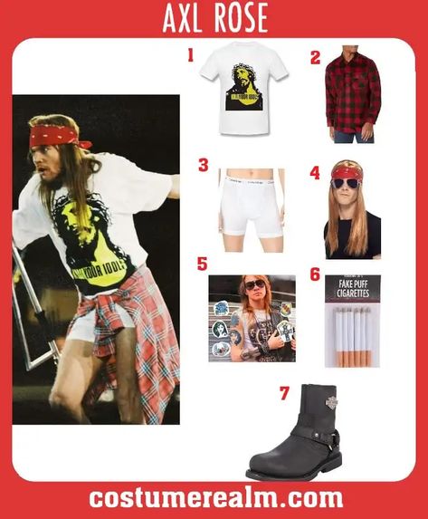 How To Dress Like Axl Rose Costume Guide For Cosplay & Halloween 80s Axl Rose, Axl Rose And Slash Costume Halloween Couples, Axl Rose Halloween Costume, Music Icons Costume Ideas, Rock N Roll Halloween Costumes, Band Halloween Costumes, Axel Rose Costume, Axl Rose 80s, Axl Rose Costume