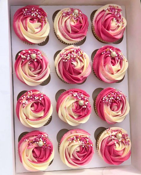 Pink Cake And Cupcakes, Pink Frosted Cupcakes, Hot Pink Cupcakes Birthday, Red And Pink Cupcakes, Birthday Cupcakes For Women Pretty, Pink Cupcakes Decoration, Pink Cupcake Ideas, Cupcakes Decoration Pink, Valentines Day Cupcakes Ideas