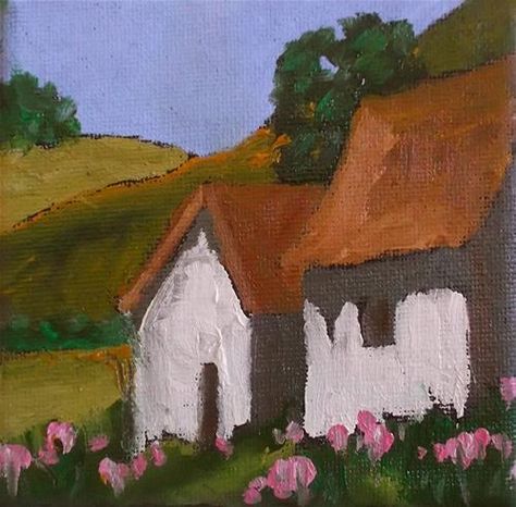 Impressionist Oil Pastel, Oil Pastel House, Oil Pastel Buildings, House Oil Pastel, Paintings Of Houses, March Painting, Rural Painting, Wildflower Farm, March Break