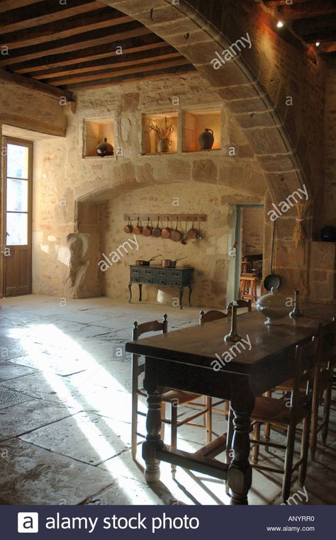 Download this stock image: France, Burgundy, Maconnais region, Chateau de Pierreclos, Medieval kitchen - ANYRR0 from Alamy's library of millions of high resolution stock photos, illustrations and vectors. Medieval Kitchen, Rustic Italian Home, Antique Interior Design, Burgundy France, Tuscan Kitchen, Rustic Italian, Mediterranean Home Decor, Lisa S, Medieval Houses