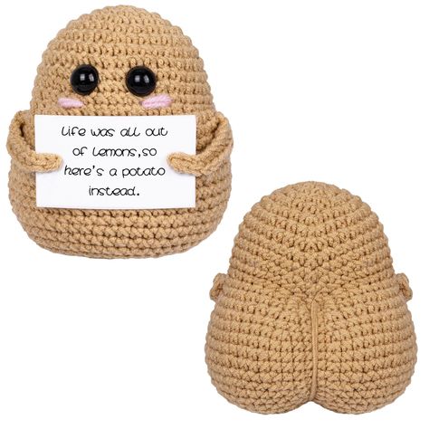 PRICES MAY VARY. 【Inspirational Crochet Potato】Positive crocheted potato is very cute accompanied by inspirational words of affirmation card. Funny potato will make your life more positive and happier as it can serve to encourage and support you. To get through some sad moments, all you need is a positive crochet potato with big butt. 【Durable Quality Crochet】This positive crocheted potato is handmade by professionals. It is made of high quality wool yarn, which has the advantage of durability a Crocheted Potato, Positive Crochet, Crochet Potato, Funny Potato, Funny Crochet, Cute Potato, Gag Gifts Christmas, Christian Jokes, Women Friends